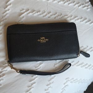 Coach Black Pebbled Leather Wristlet